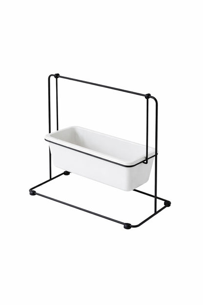 Geometrischer Keramik-Blumentopf mit Eisenständer