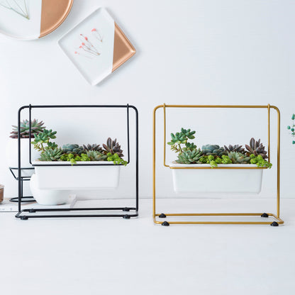 Geometrischer Keramik-Blumentopf mit Eisenständer