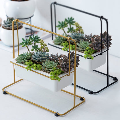 Geometrischer Keramik-Blumentopf mit Eisenständer